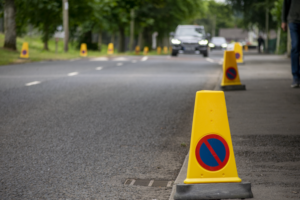 Parking Restriction Cones Along Roadside